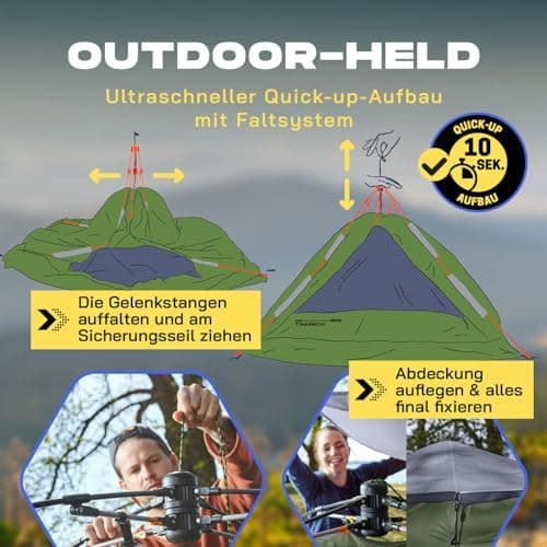 Lumaland Pop Up Zelt Grün | Wasserdicht & Windfest | Ideal für Familie mit 3-4 Personen | Camping, Festival & Reise | Ul