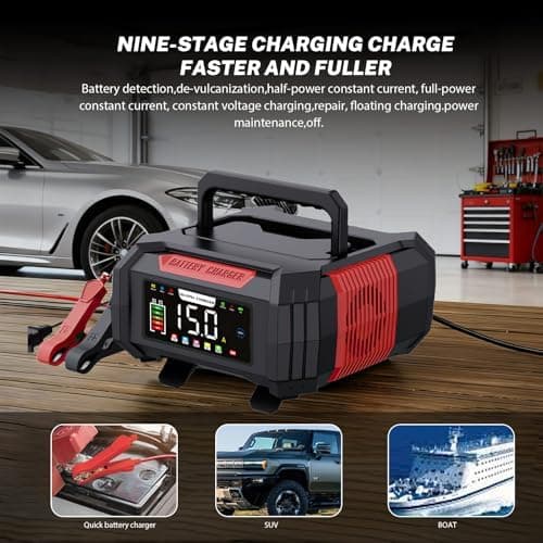 15A/8A Autobatterieladegerät, 12V/24V Smart vollautomatisch,LCD-Bildschirm für Auto Motorrad Rasenmäher Boot Marine Batt