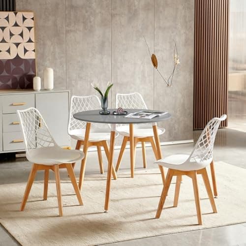 **White Round Dining Table with 4 White Dining Chairs 4 Piece Set for Dining Room, Kitchen, Living Room**
| **White Din