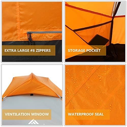 Forceatt 2-3 Personen Zelt, Wasserdicht & Winddicht, 2-Door Ultraleichte Rucksack Zelt für Camping und Outdooraktivitäte
