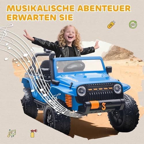 AIYAPLAY Kinder Elektroauto Blau - Elektrisch mit Fernbedienung, LED, Musik, für 3-8 Jahre