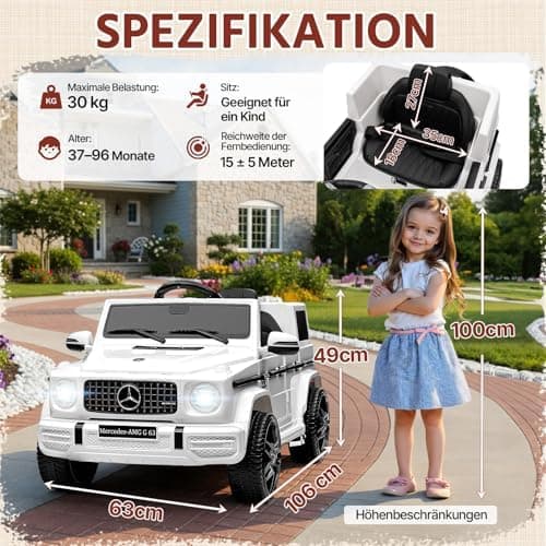 HAUSPROFI Kinder Elektroauto Mercedes AMG G63 Schwarz - Bluetooth, Musik und LED-Licht für 3+jährige Kinder