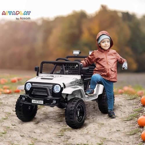 AIYAPLAY Kinder Elektroauto für 3-6 Jahrealte Kinder mit Fernbedienung, Musik, Scheinwerfer und Hupe, 12 V Stoßdämpfung,