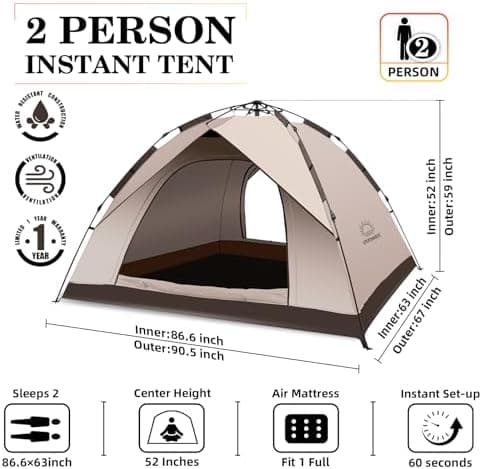 Camping 2 Mann Wasserdichtes Pop Up Zelt 2 Personen Trekking & Festival Igluzelt Sekundenzelt 230x170x135cm Perfekter Wi
