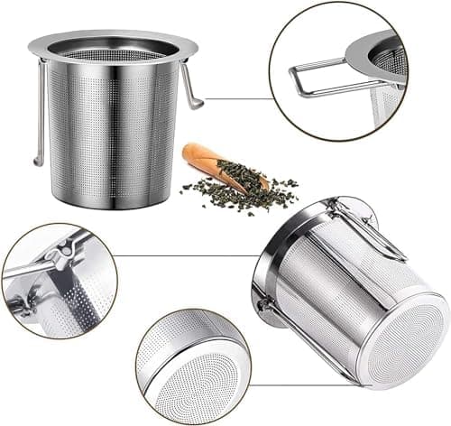Teesieb Teefilter Edelstahl 304, Spülmaschinengeeignet, für viele Tee-Tassen und -Schalen, praktische Faltbare Griffe un