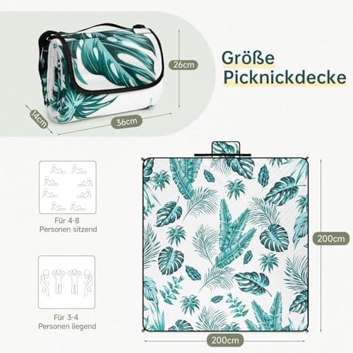 HAUSPROFI Wasserdichte Picknickdecke 200x200 - Isoliert & XXL für Outdoor Aktivitäten - Kompakt & leicht trugbar