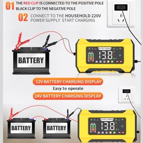 15A Autobatterieladegerät 12V/24V Automatischer Smart Charger Monitor mit LCD-Bildschirm für Auto-Batterien und LiFePO4-