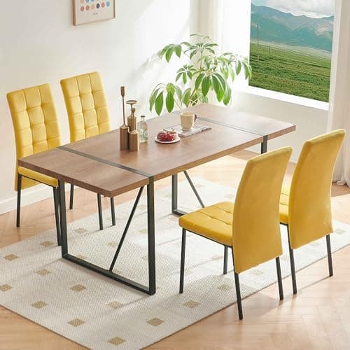 NORDICANA Grauer Esstisch Set 4er Stühle, Rechteckig MDF-Holztisch + Polsterstuhl Samtbezug, für Küche, Büro, Balkon, Re