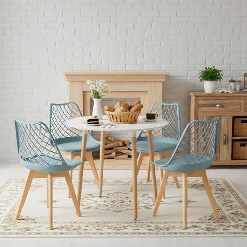 **White Round Dining Table with 4 White Dining Chairs 4 Piece Set for Dining Room, Kitchen, Living Room**
| **White Din