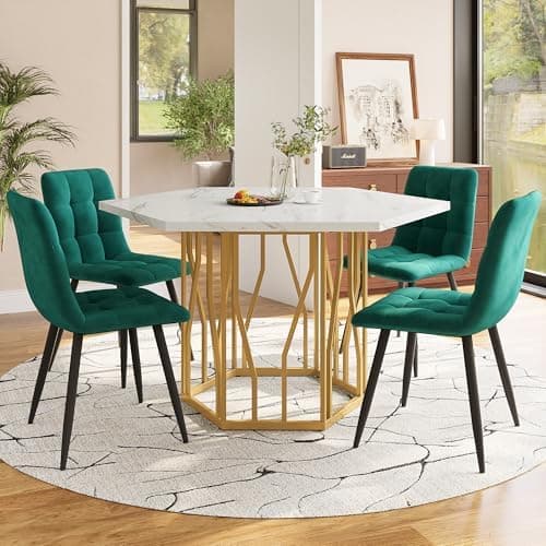 HAUSPROFI Küchen Esstisch Set für Küche Esszimmer Wohnzimmer - 5-teiliges Sechseckiges Esstisch Set mit 4 Stühlen (Grau