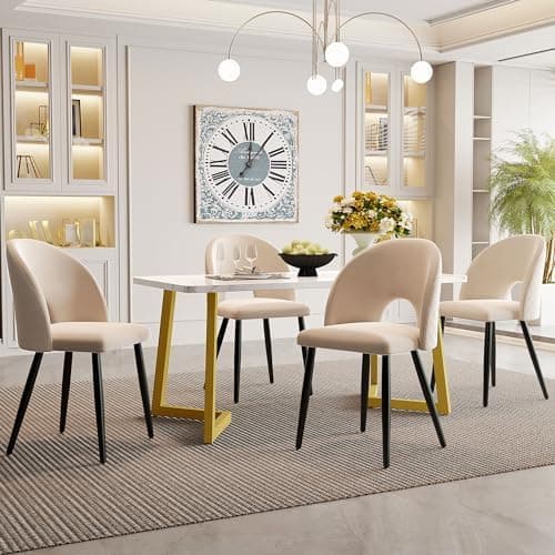 HAUSPROFI Esszimmertisch mit 4 Stühlen (Grau+Schwarz) - 68x117x75cm - Samt-Sitzpolster - Modern Möbelset für Hausprofi-E