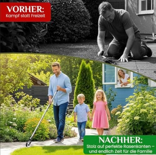 Rasenkantenschneider – 4-teilig Verstellbarer Edelstahlgriff, ideal für alle Körperstellen, verbesserter gepolsterter Gr