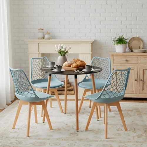 **White Round Dining Table with 4 White Dining Chairs 4 Piece Set for Dining Room, Kitchen, Living Room**
| **White Din