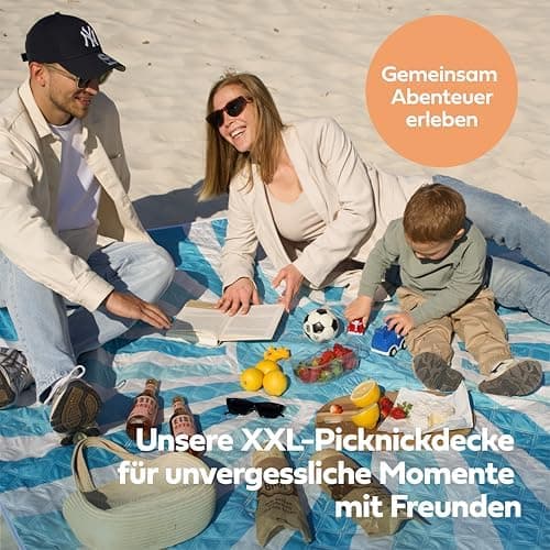 Picknickdecken Sonne - extra große 200x200 cm - waschbare Stranddecke -Outdoor-Decke wasserabweisend