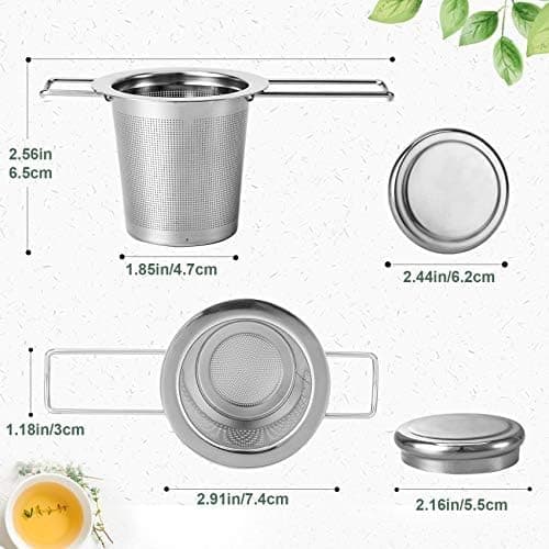 HAUSPROFI Tee-Ei 304 Edelstahl Teefilter 2 Stück für Teekannen, Tassen und Aufbrühen von Blättern mit Deckel und faltbar