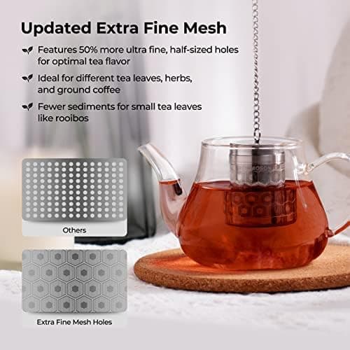 Reinmoson Edelstahl Teesieb für Losen Tee – 5 x 7,1 cm Gewürzei Teeei Groß mit extra feinem Netz – Schwarztee, Rooibos,