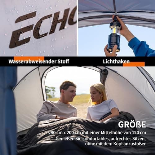 EchoSmile Pop-up-Zelt 4-8 Personen, wasserdicht mit 2 Belüftungsfenstern &.Fail-Safe-Unterstützung, Familienzelt & Outdo