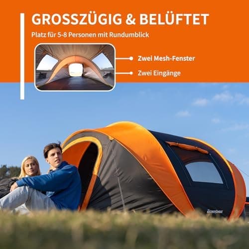EchoSmile Pop-up-Zelt 4-8 Personen, wasserdicht mit 2 Belüftungsfenstern &.Fail-Safe-Unterstützung, Familienzelt & Outdo