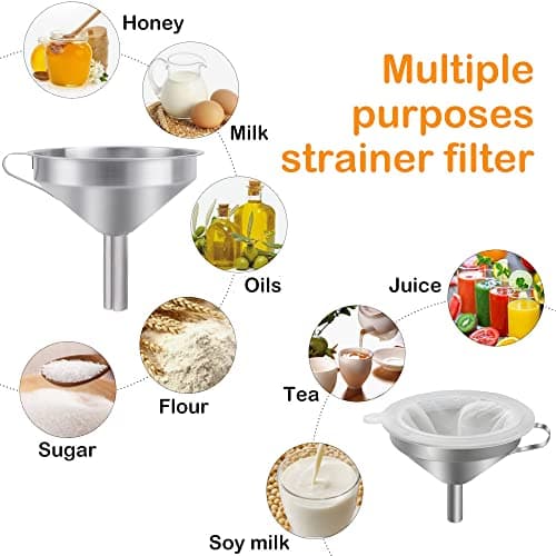 Edelstahltrichter Küchentrichter 5 Zoll Abnehmbarem Sieb 300 Mesh Filter Reinigungsbürste Küchen Einfülltrichter Set
