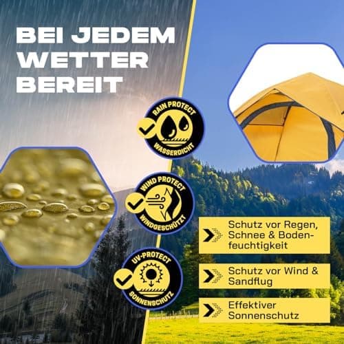 Lumaland Camping Zelt - Leichtes Pop Up Wurfzelt 210x190x110cm | Trekking & Festival Igluzelt | 2-4 Personen Wasserdicht