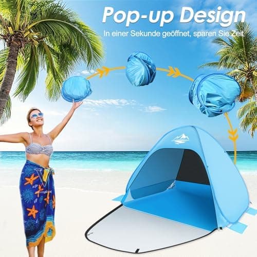 MAXDONE Strandmuschel Pop Up Strandzelt für Familien UV50+ Schutz Automatisches Strand Camping Zelt Tragbar Extra Light