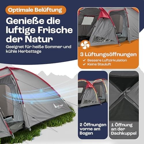 Dome01 Wasserdichtes 2-3 Personen Campingzelt 4000mm, Vorraum mit abnehmbarem Bodenplane, Belüftungsöffnungen, Grau