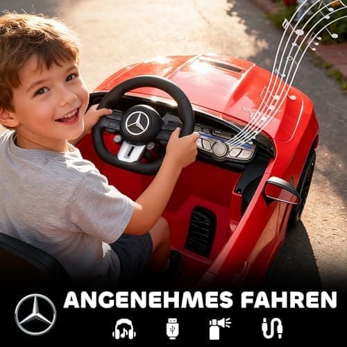 AIYAPLAY Kinder Elektroauto Mercedes-AMG Grau fuht mit Musik & Lichterkranz für 3-6 Jahre