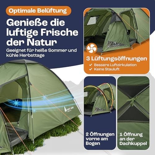 Dome01 Wasserdichtes 2-3 Personen Campingzelt 4000mm, Vorraum mit abnehmbarem Bodenplane, Belüftungsöffnungen, Grau