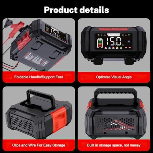 15A/8A Autobatterieladegerät, 12V/24V Smart vollautomatisch,LCD-Bildschirm für Auto Motorrad Rasenmäher Boot Marine Batt