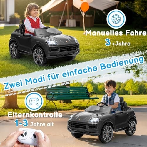 LALAHO Kinder Elektroauto 12V Schwarz mit MP3-Funktion und LED-Leuchten