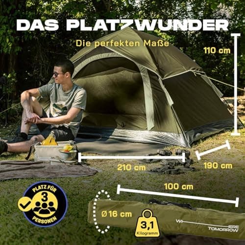 Lumaland Camping Zelt - Leichtes Pop Up Wurfzelt 210x190x110cm | Trekking & Festival Igluzelt | 2-4 Personen Wasserdicht