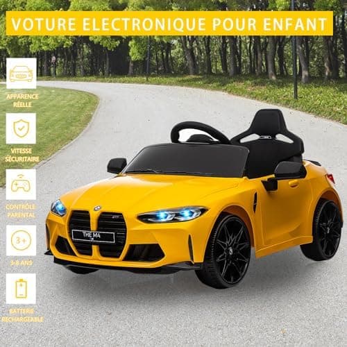 Lizenziert BMW M4 Kinder Elektroauto 12V 2,4G-Fernbedienung USB LED Musik