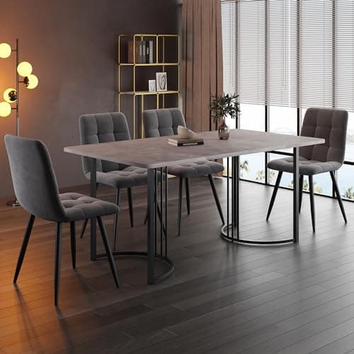 Essstisch Set 4 Stühle + Moderne Küche + Esszimmergruppe (Grau)  
Rechteckiger Esstisch Set 140x80x75 cm + Esszimmerstuh