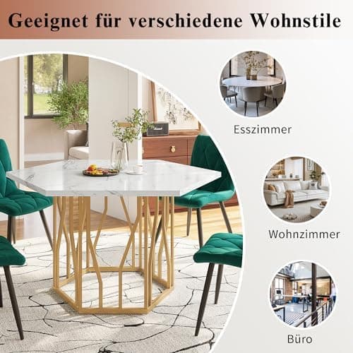 HAUSPROFI Küchen Esstisch Set für Küche Esszimmer Wohnzimmer - 5-teiliges Sechseckiges Esstisch Set mit 4 Stühlen (Grau