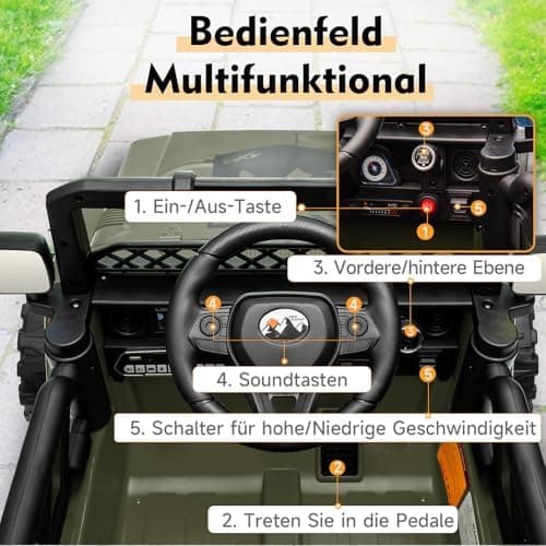HAUSPROFI Kinder Elektroauto 12V - Elektro Kinderauto mit 2,4G Fernbedienung, LED, Bluetooth und Musik für 3-5 km/h - id