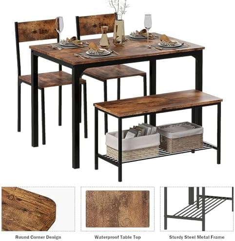 Sogesfurniture 4-teiliges Essgruppe Vintagebraun für Wohnzimmer und Esszimmer mit Ablagefläche und Rechteckigem Esstisch