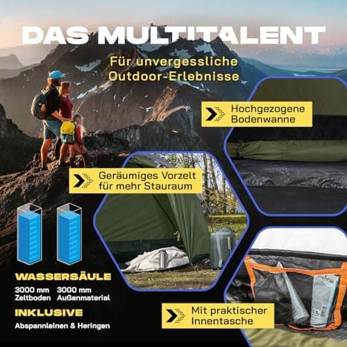 Lumaland Pop Up Zelt Grün | Wasserdicht & Windfest | Ideal für Familie mit 3-4 Personen | Camping, Festival & Reise | Ul