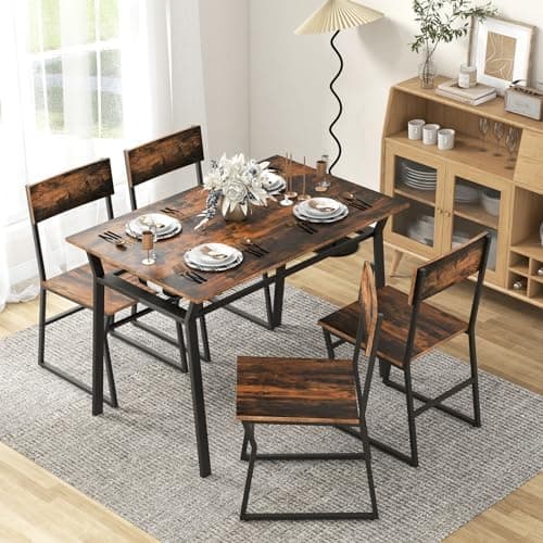 GIANTEX Essgruppe Esstisch Metallrahmen Set für 4 Personen, Esszimmergarnitur Küchentisch Sitzgruppe Industrie culpa