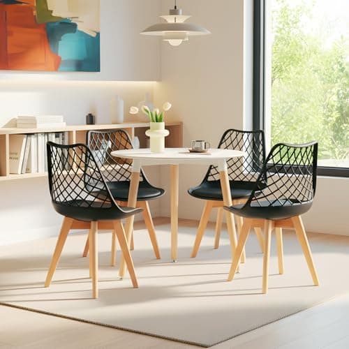 **White Round Dining Table with 4 White Dining Chairs 4 Piece Set for Dining Room, Kitchen, Living Room**
| **White Din