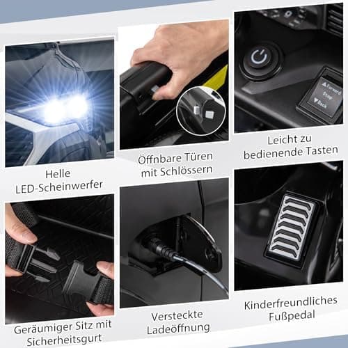 COSTWAY Kinder Elektroauto Audi SQ8 Schwarz für 3+ Jahrige Kinder in 12V 3-Gang Konfiguration mit Fernbedienung, Hupe un