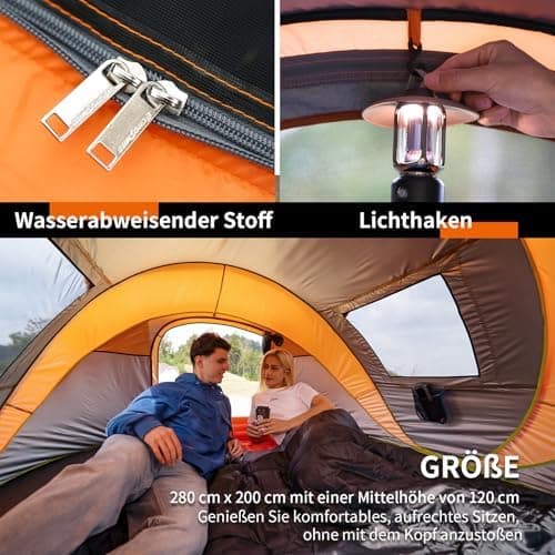 EchoSmile Pop-up-Zelt 4-8 Personen, wasserdicht mit 2 Belüftungsfenstern &.Fail-Safe-Unterstützung, Familienzelt & Outdo