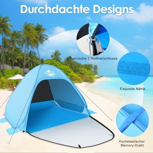 MAXDONE Strandmuschel Pop Up Strandzelt für Familien UV50+ Schutz Automatisches Strand Camping Zelt Tragbar Extra Light