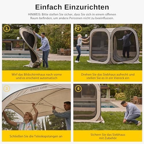 EAST OAK Pop Up Zelt 2-3 Personen - ideal für Familie, Camping und Garten - Wasserdicht, UV-Schutz, 360° Belüftung, Anti