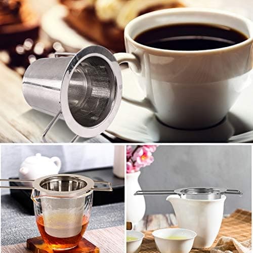 **2 Stück Rostfreier Edelstahltieesiebe mit Einklappbaren Griffen und Deckel, ideal für Teeamateure und -experten bei j