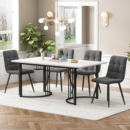 Essstisch Set 4 Stühle + Moderne Küche + Esszimmergruppe (Grau)  
Rechteckiger Esstisch Set 140x80x75 cm + Esszimmerstuh
