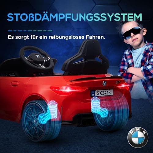 AIYAPLAY Kinder Elektroauto für 3-5 Jahre Kinder - 12V 2,4 GHz Fernbedienung mit Hupe, LED, Musik & Sanftstart - Rot