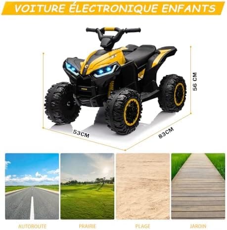 12V Kinderquad Elektroauto für 3+ Jahrealte Kinder mit LED und Musik, 2 Geschwindigkeiten und Hupe, Fernbedienung inklus