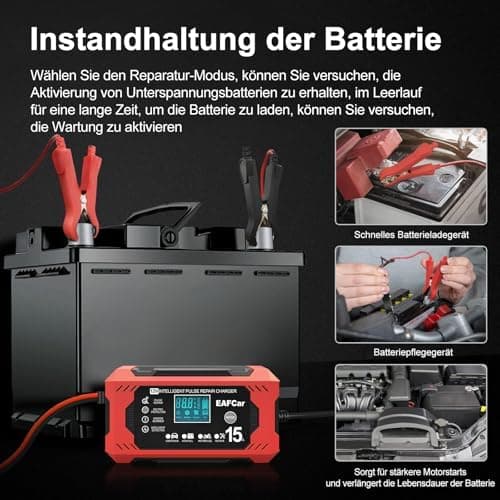 15A Autobatterie Ladegerät 12V Smart vollautomatisch für Auto LKW mit Temperaturkompensation