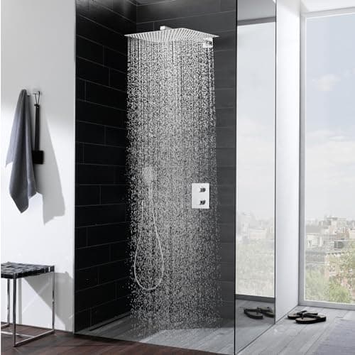 JOHO Edelstahl Regendusche Duschkopf, Quadratisch 12 Zoll Anti-Kalk-Düsen, für Badezimmer und Wellnesszimmer mit Chromtö