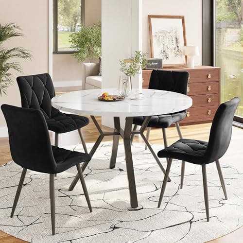 Runder Esstisch Set für 4 Personen mit Schwarzen Metallbeinen und Grün Samt Stühlen
| Esstrik Set Rund 100x100x75 cm 4